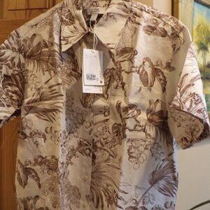 COS Button Up Shirt-Short Sleeves~Bronze Fern Print on Oatmeal ~ Size: 8  NWT